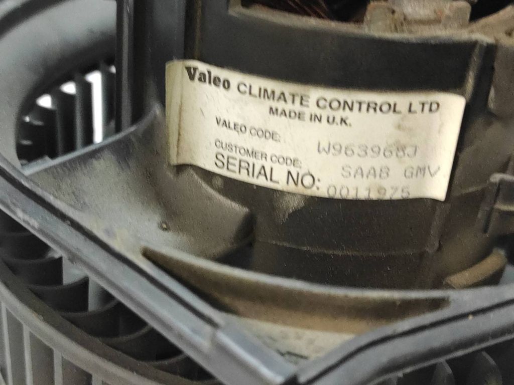 Saab 9-5 2.0T 110kW Petrol 2000 Heater blower fan motor W963968J 