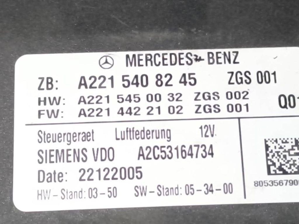 Mercedes-Benz S W221 2005 Suspension control unit module A2215408245 